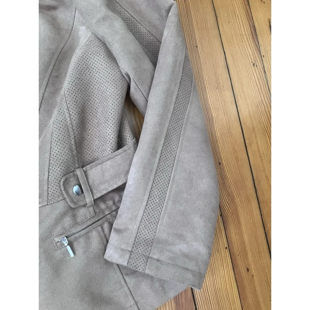 Chicos Jacket Sz 2‎ Brown Faux Suede Button